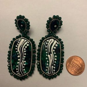 Hand painted dark green and white resin earrings
